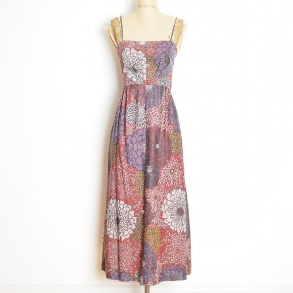 vintage 70s sun dress metallic floral mum print hippie boho sparkle maxi S M - Picture 2 of 7